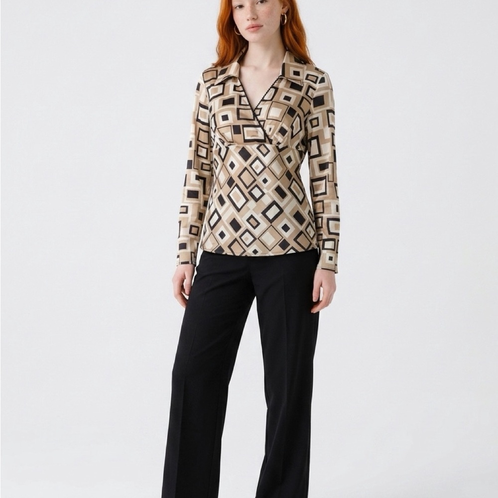 Cato Women's Black and Tan Geometric Blouse